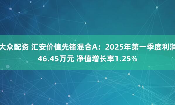大众配资 汇安价值先锋混合A：2025年第一季度利润46.45万元 净值增长率1.25%
